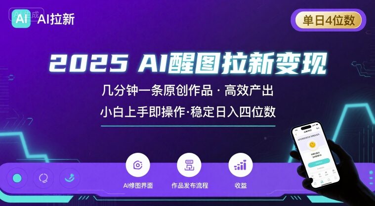 2025最强AI醒图拉新，几分钟一条原创作品，单日收入4位数，小白也能上手操作-圆梦资源网