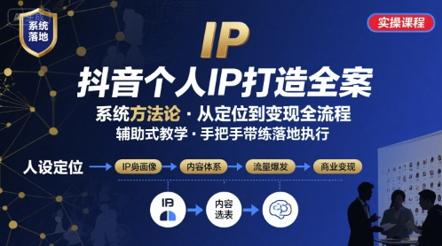 抖音个人IP系统落地实操大课，实操课程，辅助落地-圆梦资源网