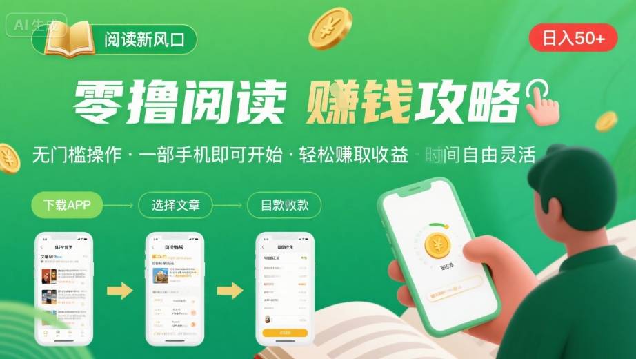 零撸阅读新风口，无门槛轻松挣，一部手机，日入 50-3张【揭秘】-圆梦资源网