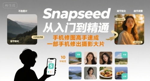 Snapseed从入门到精通，手机修图高手速成，一部手机就能修出摄影大片-圆梦资源网