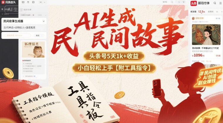 AI生成民间故事，头条号5天1k+，小白轻松上手【附工具指令】-圆梦资源网