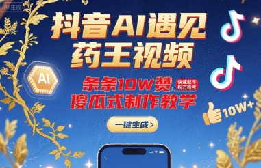 抖音AI遇见药王视频，条条10W赞，快速起千粉万粉号，傻瓜式制作教学-圆梦资源网