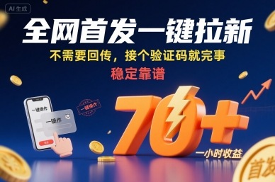 全网首发一键拉新项目，不需要回传，接个验证码就完事，稳定靠谱，一小时收益70+【揭秘】-圆梦资源网
