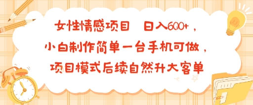 女性情感项目 小白制作简单一台手机可做 项目模式后续自然升大客单 日入6张-圆梦资源网