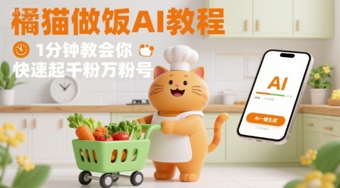 有趣的橘猫买菜做饭视频，用AI一键搞定，1分钟教会你，快速起千粉万粉号-圆梦资源网