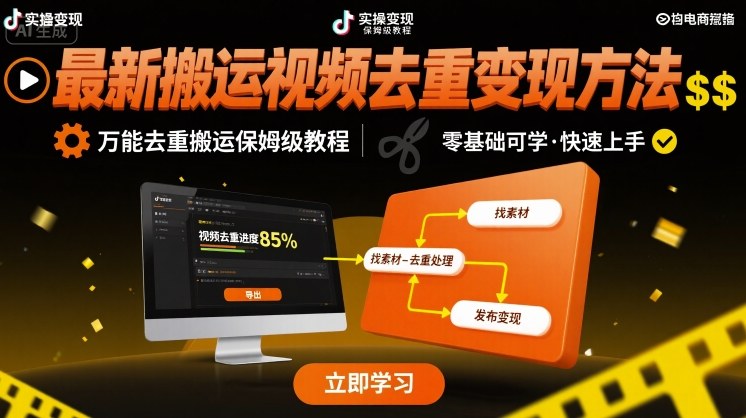 最新搬运视频去重变现方法，万能去重搬运保姆级教程-圆梦资源网
