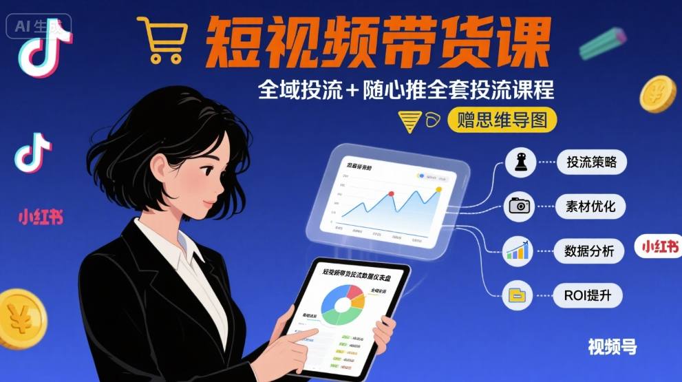 最新短视频带货课，全域投流+随心推全套投流课程+思维导图-圆梦资源网
