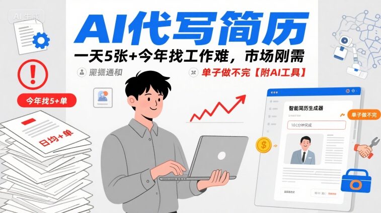 AI代写简历，一天5张+今年找工作难，市场刚需，单子做不完【附AI工具】-圆梦资源网