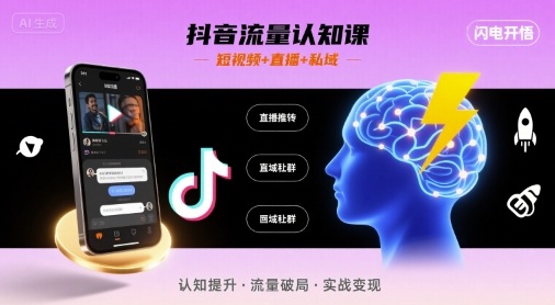 抖音流量认知课，短视频+直播+私域，认知提升，闪电开悟-圆梦资源网