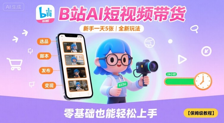 B站AI短视频带货，新手一天5张，全新玩法【保姆级教程】-圆梦资源网