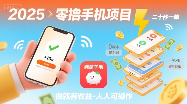 2025年零撸手机项目，二十秒一单，纯薅羊毛 一天2张+做就有【揭秘】-圆梦资源网