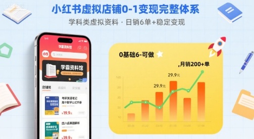 小红书虚拟店铺0-1变现完整体系：卖学科类虚拟资料，一天6张+，很稳定【已完结】-圆梦资源网