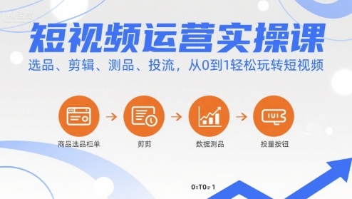 短视频运营实操课，选品、剪辑、测品、投流，从0到1轻松玩转短视频-圆梦资源网