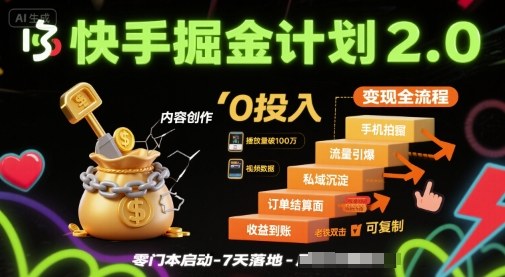 快手掘金计划2.0，快手电商变现全流程，简单可复制，0投入-圆梦资源网