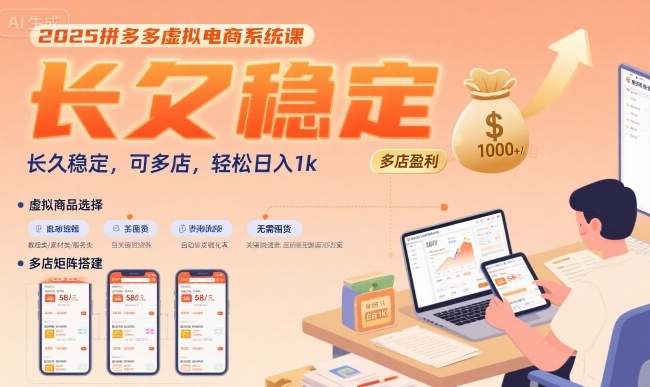 2025拼多多虚拟电商系统课，长久稳定，可多店，轻松日入1k-圆梦资源网