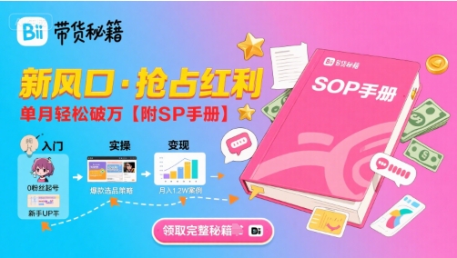B站哔哩哔哩带货秘籍，新风口，抢占红利，单月轻松破万【附SOP手册】-圆梦资源网