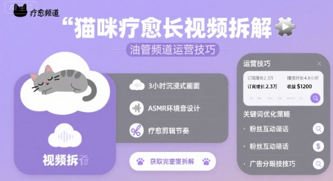 猫咪疗愈长视频拆解 &油管频道运营技巧-圆梦资源网