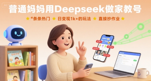 普通妈妈用Deepseek做家教号，条条热门，日变现1k+的玩法，直接抄作业-圆梦资源网