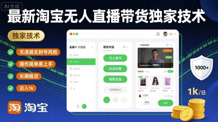 最新淘宝无人直播带货独家技术，无违规无封号风险，操作简单易上手，长期稳定日入1k【揭秘】-圆梦资源网