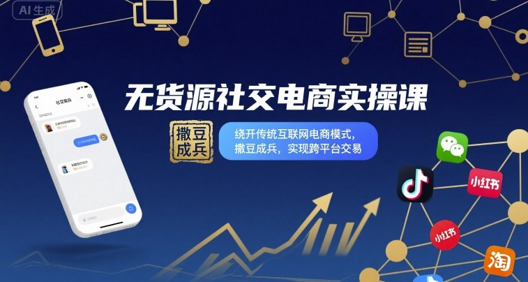 无货源社交电商实操课，绕开传统互联网电商模式，撒豆成兵，实现跨平台交易-圆梦资源网