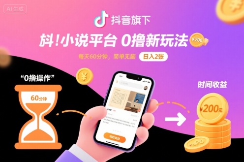抖音旗下小说平台0撸新玩法，每天挂G60分钟，简单无脑，日入2张【揭秘】-圆梦资源网