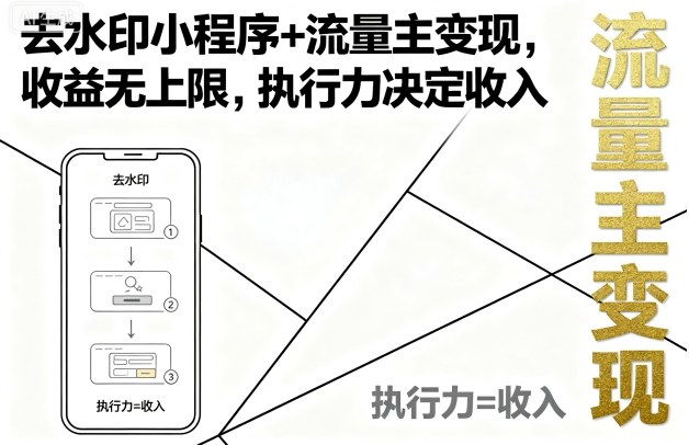 去水印小程序+流量主变现，收益无上限，执行力决定收入-圆梦资源网