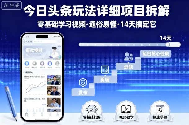 今日头条玩法详细项目拆解，零基础学习视频 通俗易懂 14天搞定它-圆梦资源网