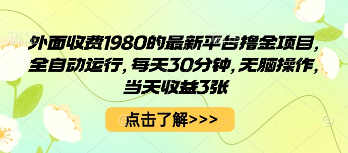 外面收费1980的最新平台撸金项目，全自动运行，每天30分钟，无脑操作，当天收益3张【揭秘】-圆梦资源网