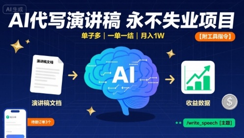 AI代写演讲稿，永不失业项目，单子多，一单一结，月入1W【附工具指令】-圆梦资源网