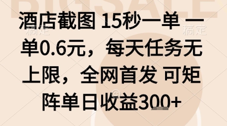 酒店截图项目，15秒一单，一单0.6米，每天任务无上限，全网首发可矩阵单日收益3张+【揭秘】-圆梦资源网