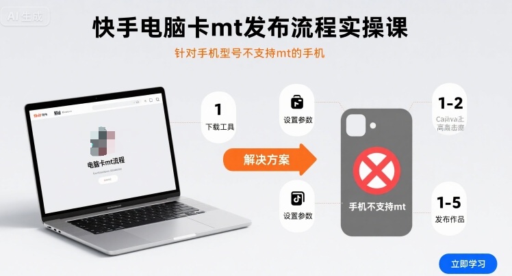 快手电脑卡mt发布流程实操课，针对手机型号不支持mt的手机-圆梦资源网