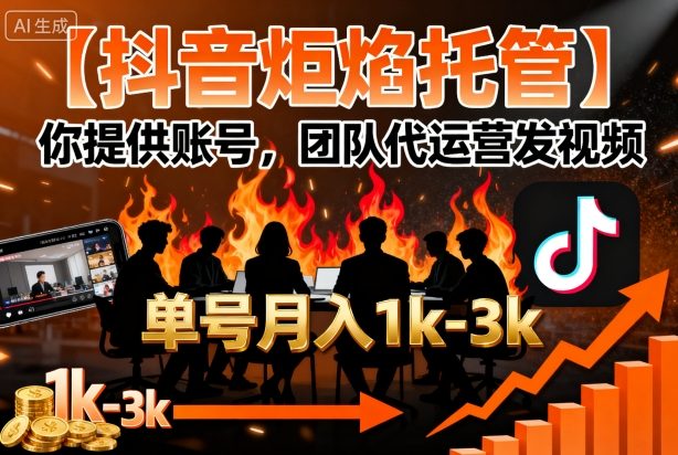 【抖音炬焰托管】你提供账号，团队代运营发视频，单号月入1k+【揭秘】-圆梦资源网