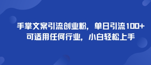 手掌文案引流创业粉，单日引流100+，可适用任何行业，小白轻松上手-圆梦资源网
