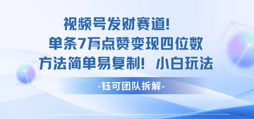 视频号发财赛道单条7W点赞变现四位数方法简单易复制小白玩法-圆梦资源网