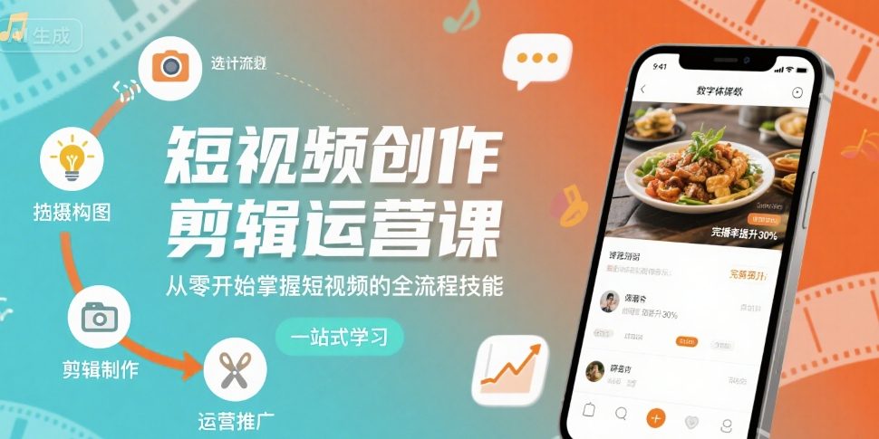 短视频创作剪辑运营课，从零开始掌握短视频的全流程技能-圆梦资源网