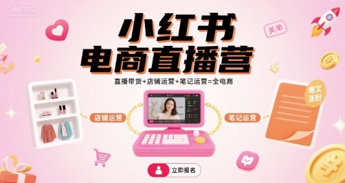 小红书电商直播营，直播带货+店铺运营+笔记运营=全电商-圆梦资源网
