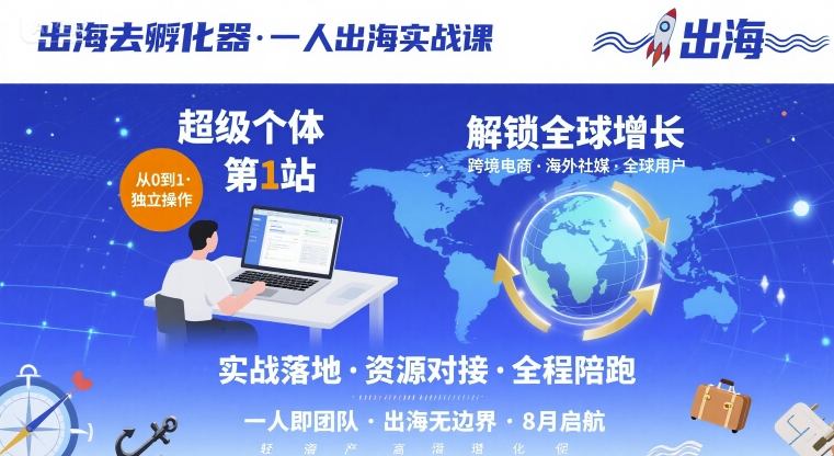 出海去孵化器，一人出海实战课，​超级个体第1站，解锁全球增长-圆梦资源网