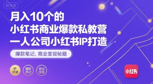 月入10个的小红书商业爆款私教营，一人公司小红书IP打造，爆款笔记，商业变现秘籍-圆梦资源网