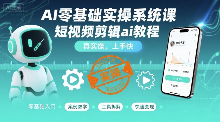 AI零基础实操系统课，短视频剪辑ai教程，真实操，上手快-圆梦资源网