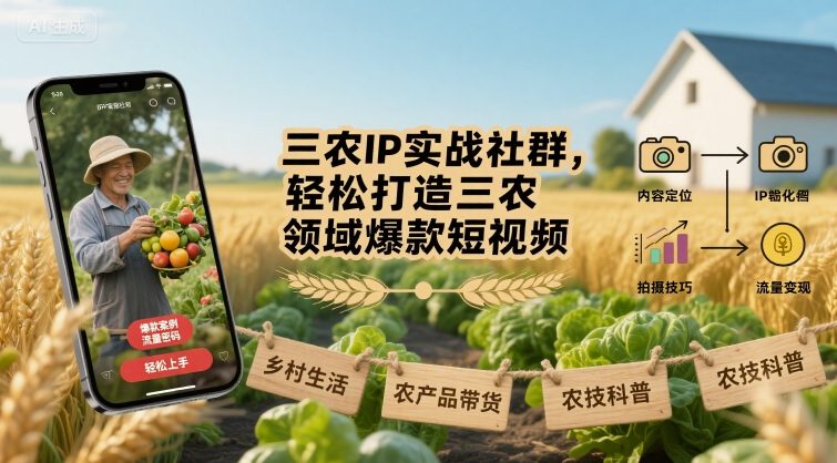 三农IP实战社群，轻松打造三农领域爆款短视频-圆梦资源网
