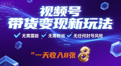 视频号带货变现新玩法，无需露脸，无需粉丝，无任何封号风险，一天收益8张【揭秘】-圆梦资源网